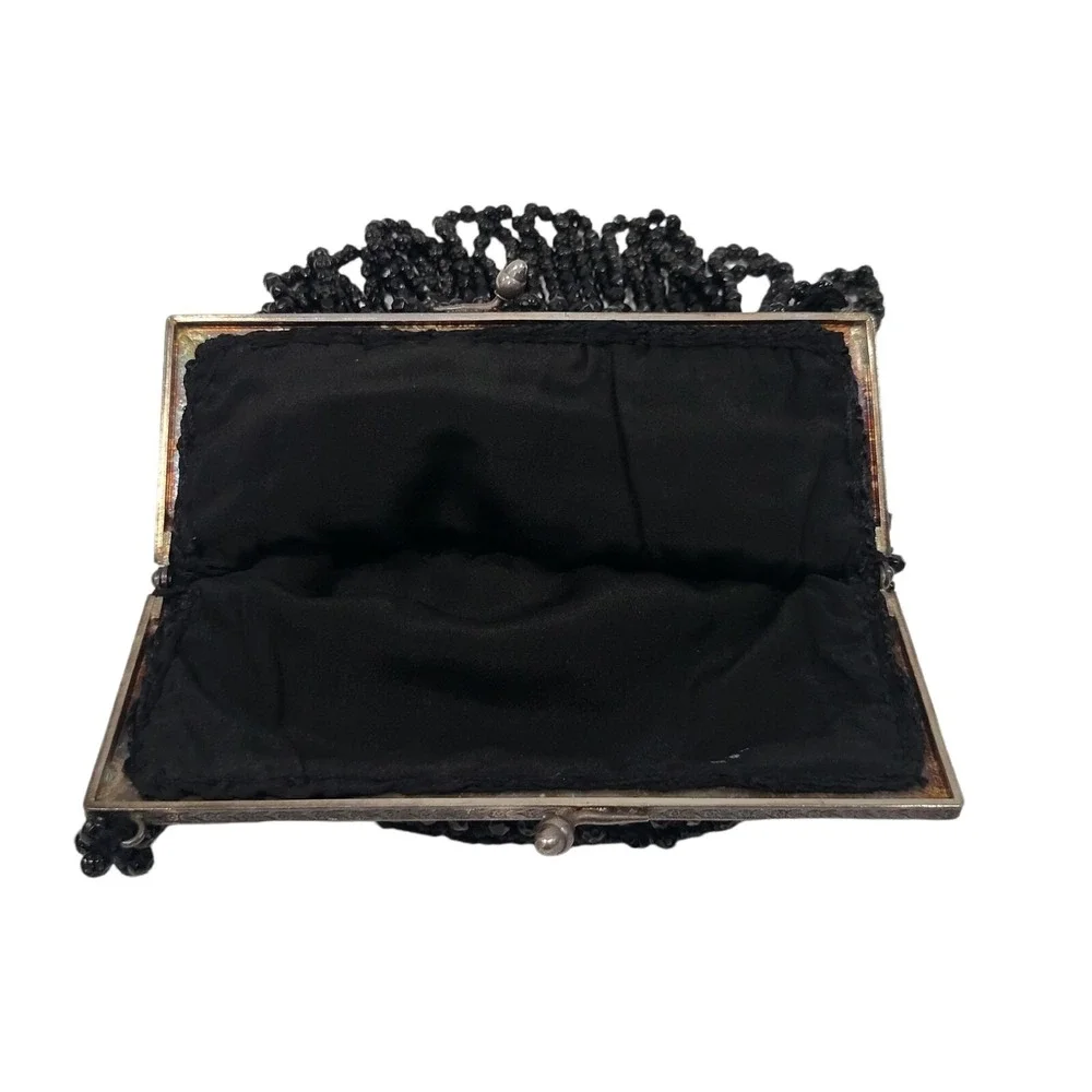 Antique Vintage 1920's Art Deco Beaded Black Flapper Handbag Purse‎ Bag